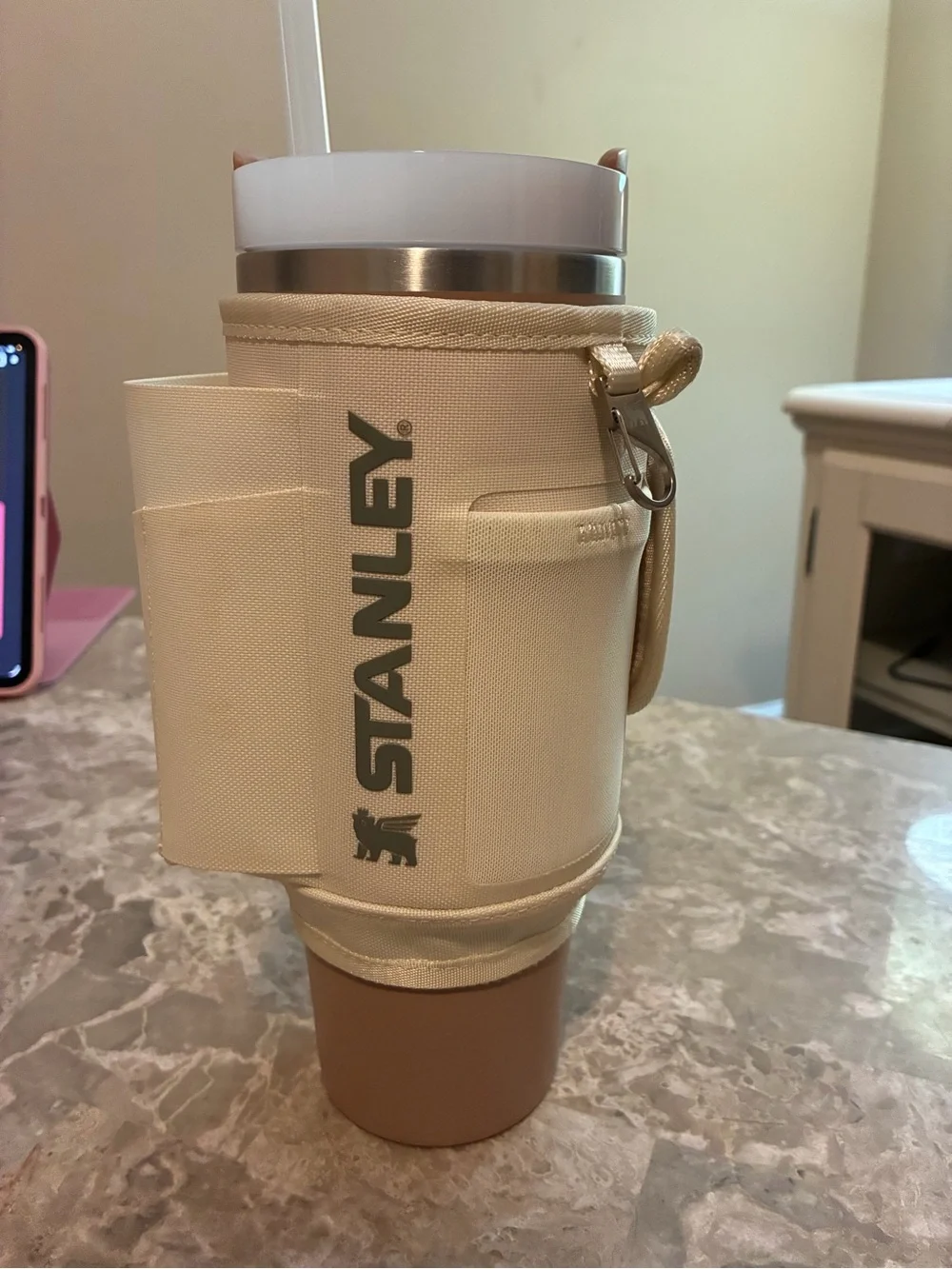 Stanley Beige Canvas Sleeve Travel Bottle Holder